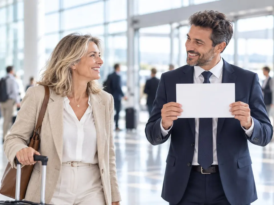 Una viaggiatrice accolta al suo arrivo in aeroporto