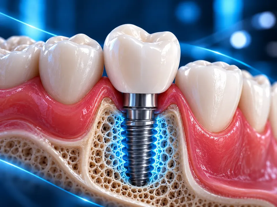 A dental implant integrated in the jawbone