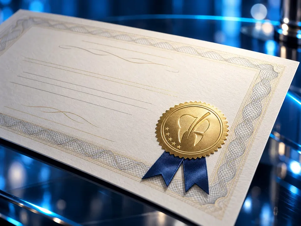 Illustration of the BlueMagic Group Smile Guarantee certificate with its gold seal